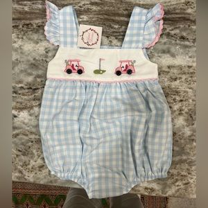 NWT- Sweet Dreams Boutique Brand Baby Girl Gingham Golf Cart Bubble-6Months